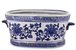 Osłonka doniczka Wazon Ceramiczny Biały niebieski motyw kwiatów dekoracja