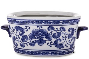 Osłonka doniczka Wazon Ceramiczny Biały niebieski motyw kwiatów dekoracja