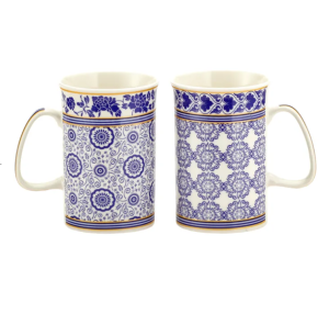 Zestaw Kubków Kpl 2 szt dla Dwojga Porcelana Kubki Białe granatowe złote