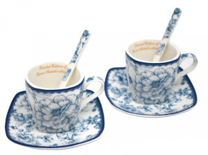 Filiżanka 2 szt dla dwojga espresso 80 ml 2x spodek + łyżeczka róże