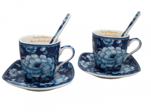 Filiżanka 2 szt dla dwojga espresso 80 ml spodek łyżeczka róże porcelanowa