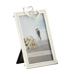 Ramka dla nowożeńców na zdjęcie glamour serca szklana zdobiona cyrkonie