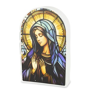 LATARNIA METALOWA LED WITRAŻOWY WITRAŻ MARYJA MATKA BOSKA LAMPION DEKORACJA