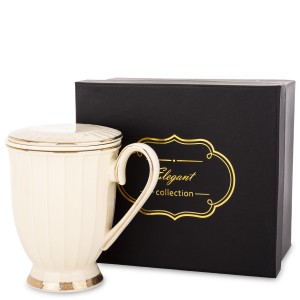 Kubek z zaparzaczem 400ml porcelana ceramika zaparzacz pokrywka NINA