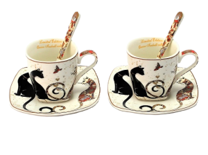 Kpl dwóch filiżanek do espresso+ łyżeczki koty kotki Cats Collection Zestaw