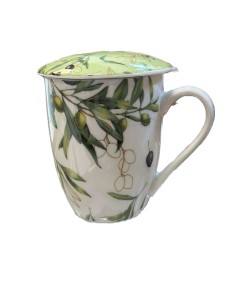 Kubek z zaparzaczem 350 ml porcelanowy + pokrywka sitko