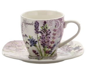 Filiżanki Porcelanowe Zestaw 2 Sztuki Lawenda Elegancki Komplet