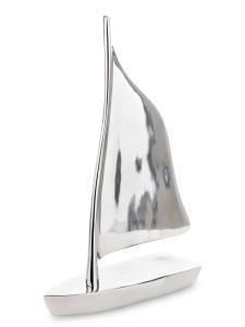 Metalowa figurka srebrna łódka jacht statek srebrny dekoracja aluminium