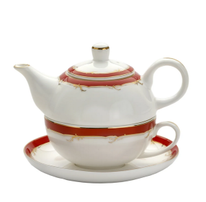 Czajniczek dzbanek filiżanka Tea for one biel czerwień