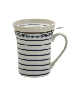 Kubek z zaparzaczem porcelanowy + pokrywka + sitko paski 300 ml