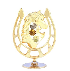 Metalowa figurka złota podkowa koń cyrkonie swarovski 12 cm na prezent