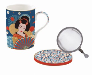 Kubek 350ml z zaparzaczem porcelanowy + pokrywka sitko Tokyo