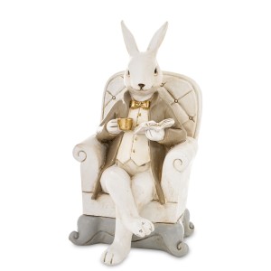 Figurka królik króliczek zając zajączek Wielkanoc na fotelu retro królewski