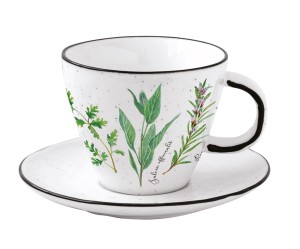 Elegancka Filiżanka + spodek 250 ml boho retro zioła biała czarna