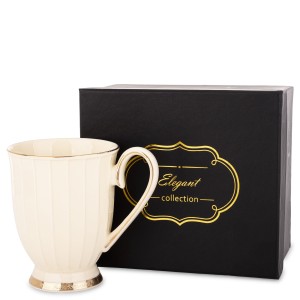 Kubek Porcelanowy Ecru złoty kremowy Elegant 400ml kubeczek duży porcelana