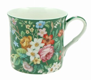 Kubek Porcelanowy elegancki BONE CHINA motyw kwiaty 300 ml kolorowy prezent