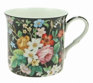 Kubek Porcelanowy elegancki BONE CHINA motyw kwiaty 300 ml kolorowy prezent