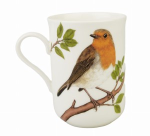 Kubek porcelanowy z motywem ,,Ptaki Polski"- Rudzik 300 ml kawa herbata