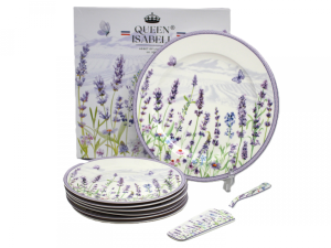 Elegancki porcelanowy komplet do ciasta z motywem lawendy – Queen Isabell