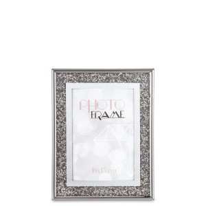 Ramka na zdjęcia glamour srebrna 10x15 cm z kryształkami lustrzana ozdoba