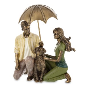 Figura Zakochani Para Ona i On Spacer Pies Parasol Dekoracja Prezent