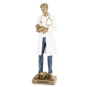 Figurka mężczyzna Pan doktor weterynarz piesek figura dekoracja biały złoty