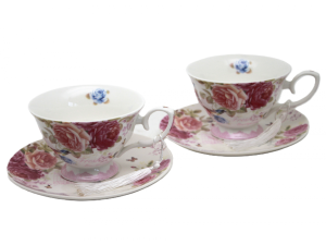 Elegancki porcelanowy zestaw filiżanek motywem kwiaty 220 ml kawa herbata