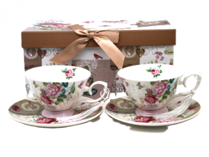 Elegancki porcelanowy zestaw filiżanek kwiaty róże filiżanka 220ml prezent