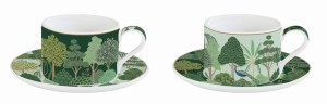 kpl porcelanowy filiżanki 240ml motyw lasu 2+2 Zestaw drzewa zielone