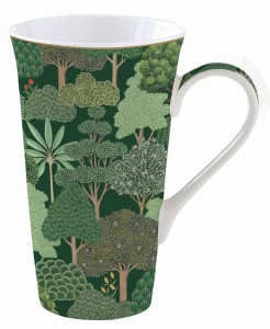 Kubek Porcelanowy kawa herbata motyw lasu wood zielony tropikalne drzewa