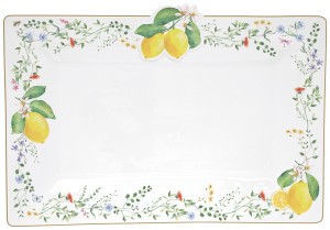 Porcelanowa patera taca talerz cytryny kwiaty 36 x 24 cm stylowa retro