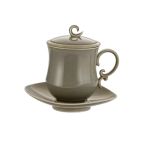 Kubek z zaparzaczem porcelanowy pokrywka spodek sitko 380ml vintage prezent