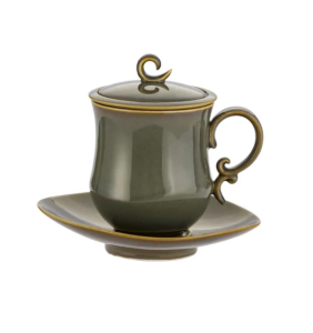 Kubek z zaparzaczem porcelanowy pokrywka spodek sitko 380ml vintage prezent