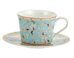 Elegancka filiżanka porcelanowa + spodek 240 ml orientalnym wzorem prezent