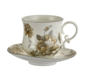 Elegancka filiżanka jumbo porcelanowa + spodek 400 ml kwiaty kawa herbata