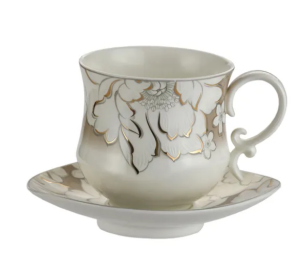 Elegancka filiżanka jumbo porcelanowa + spodek 400 ml motywem kwiatowym