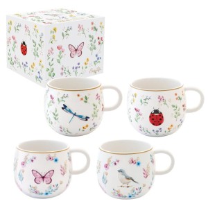 Kubek Porcelanowy Elegancki Wiosenny motyl biedronka pastelowy słodki róż