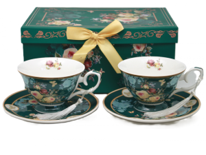 Elegancki porcelanowy zestaw filiżanek kwiaty filiżanka 220ml prezent