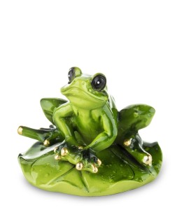 Figura żaba żabka na listku mała siedząca lilia kucająca ozdoba figurka