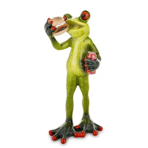Figura żaba żabka z colą i burgerem w ręce zajada się śmieszna figurka