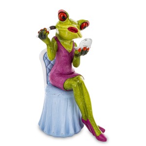 Figura żaba żabka dama robiąca makijaż na fotelu ozdoba śmieszna figurka