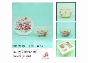 Kpl porcelanowy filiżanki + spodek 9,5 cm róże 2+2 Zestaw elegancki prezent