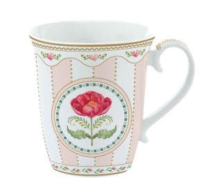  Kubek porcelanowy 275 ml różowo-białe paski motyw kwiatów ozdobne pudełko