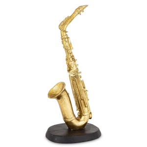 Figura figurka saksofon instrument złoty na czarnej podstawce dekoracja 