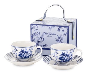 Kpl porcelanowy filiżanki 220ml kolorowe 2+2 Zestaw dla dwojga Blue Garden