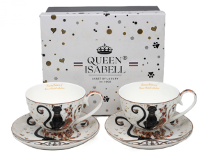 Kpl porcelanowy filiżanki 250ml kolorowe + łyżeczki Zestaw dla dwojga Koty