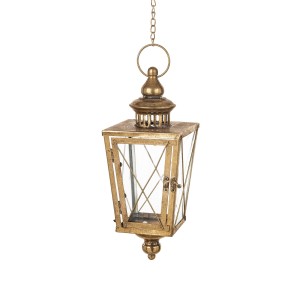 Metalowy lampion złoty wiszący szklany latarnia złota retro dekoracja hak