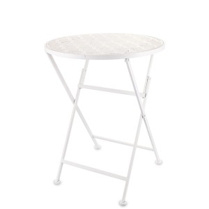 Stolik metalowy biały 77cm okrągły ażurowy vintage ogrodowy retro składany