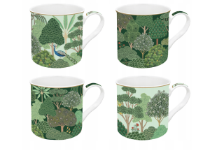 Kubek 4 szt Porcelanowy kubki kpl motyw lasu drzewa wood zieleń