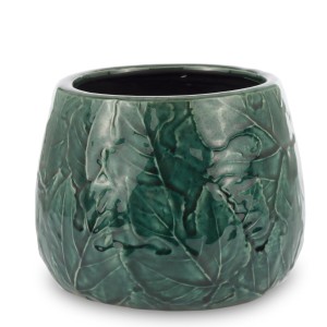 Wazon ceramiczny OSŁONKA ceramika Porto zielony zdobiony glamour liście